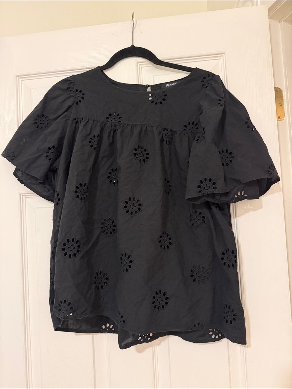 Madewell Black Eyelet Flutter-Sleeve Women's Top